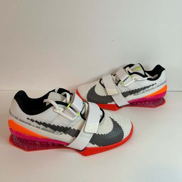 Nike White and Black Athletic Shoes with Red and Orange Highlights - Picture 1 of 9
